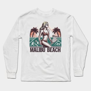 Malibu Beach Pickleball Beach Bikini Palm Trees Long Sleeve T-Shirt